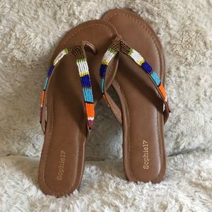Sophie17 Multicolor Beaded Flip Flops